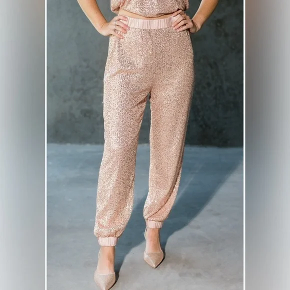 NWT LOFT Shimmering Sequin Rose Joggers - Picture 2 of 5